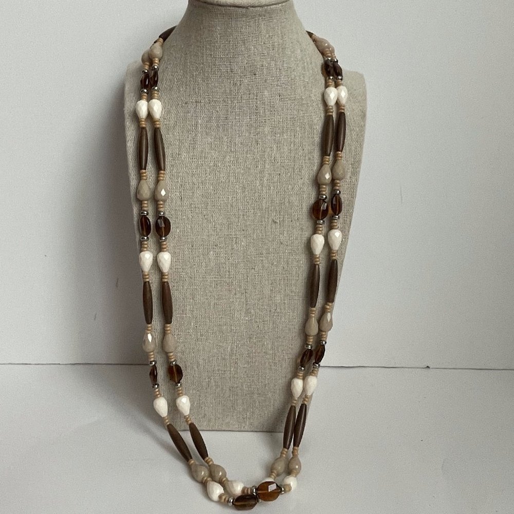Beautiful Vintage Beaded 2-Strand Statement Necklace 15” dia/30” long - Picture 1 of 9